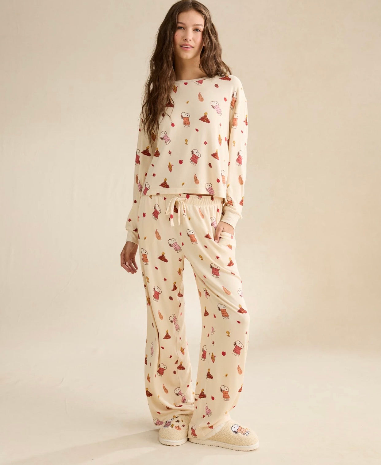 AE Conjunto de Pijama Manga Larga con Pants de Felpa de Lujo de Snoopy