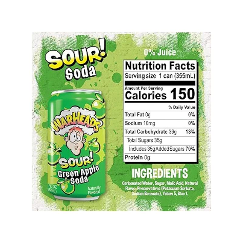 WARHEADS GREEN APPLE SODA 12oz